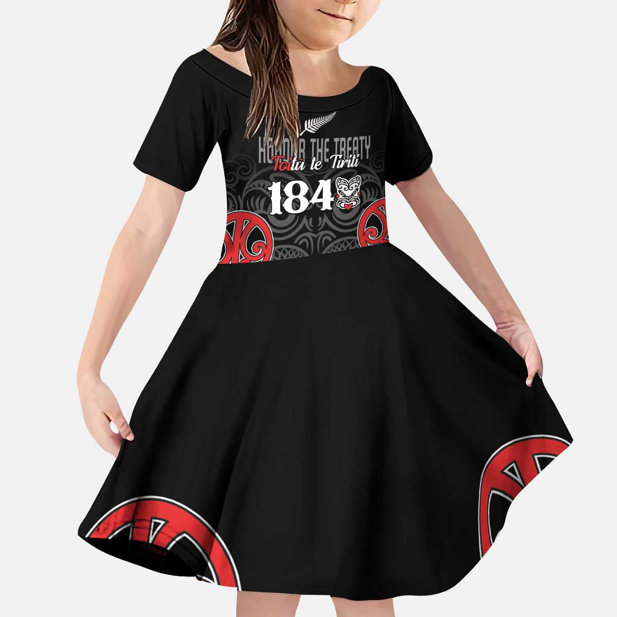 Toitu Te Tiriti 1840 Aotearoa Kid Short Sleeve Dress Stand Together Stand Stronger LT01 KID Black - Polynesian Pride
