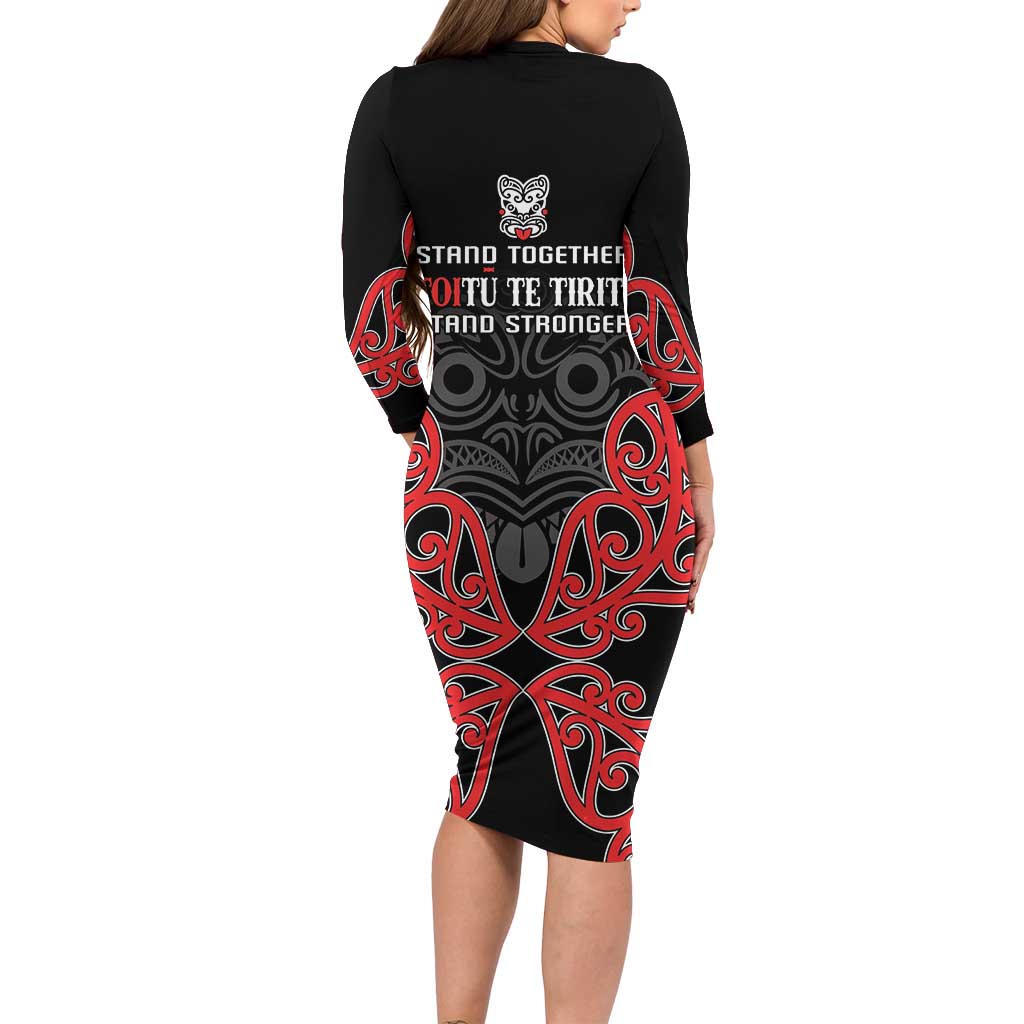 Toitu Te Tiriti 1840 Aotearoa Long Sleeve Bodycon Dress Stand Together Stand Stronger LT01 - Polynesian Pride