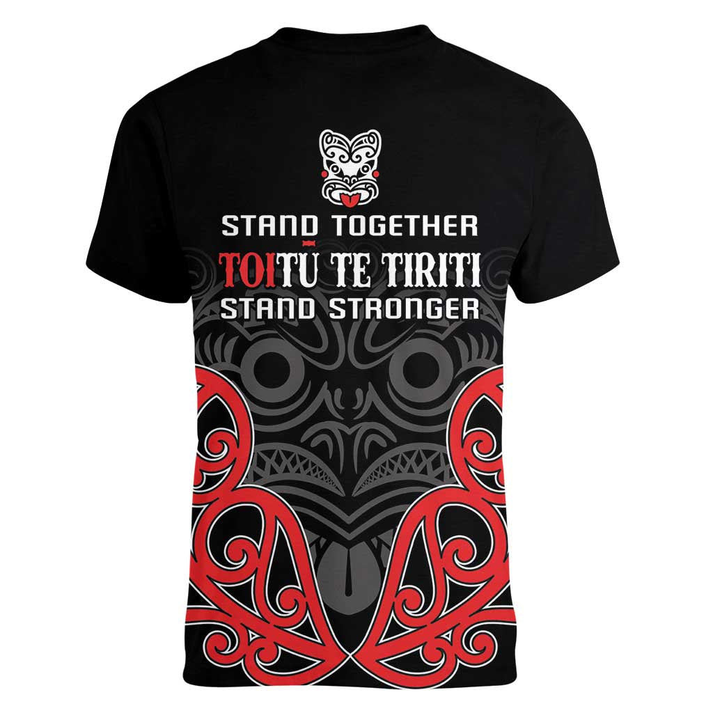 Toitu Te Tiriti 1840 Aotearoa Women V-Neck T-Shirt Stand Together Stand Stronger LT01 - Polynesian Pride