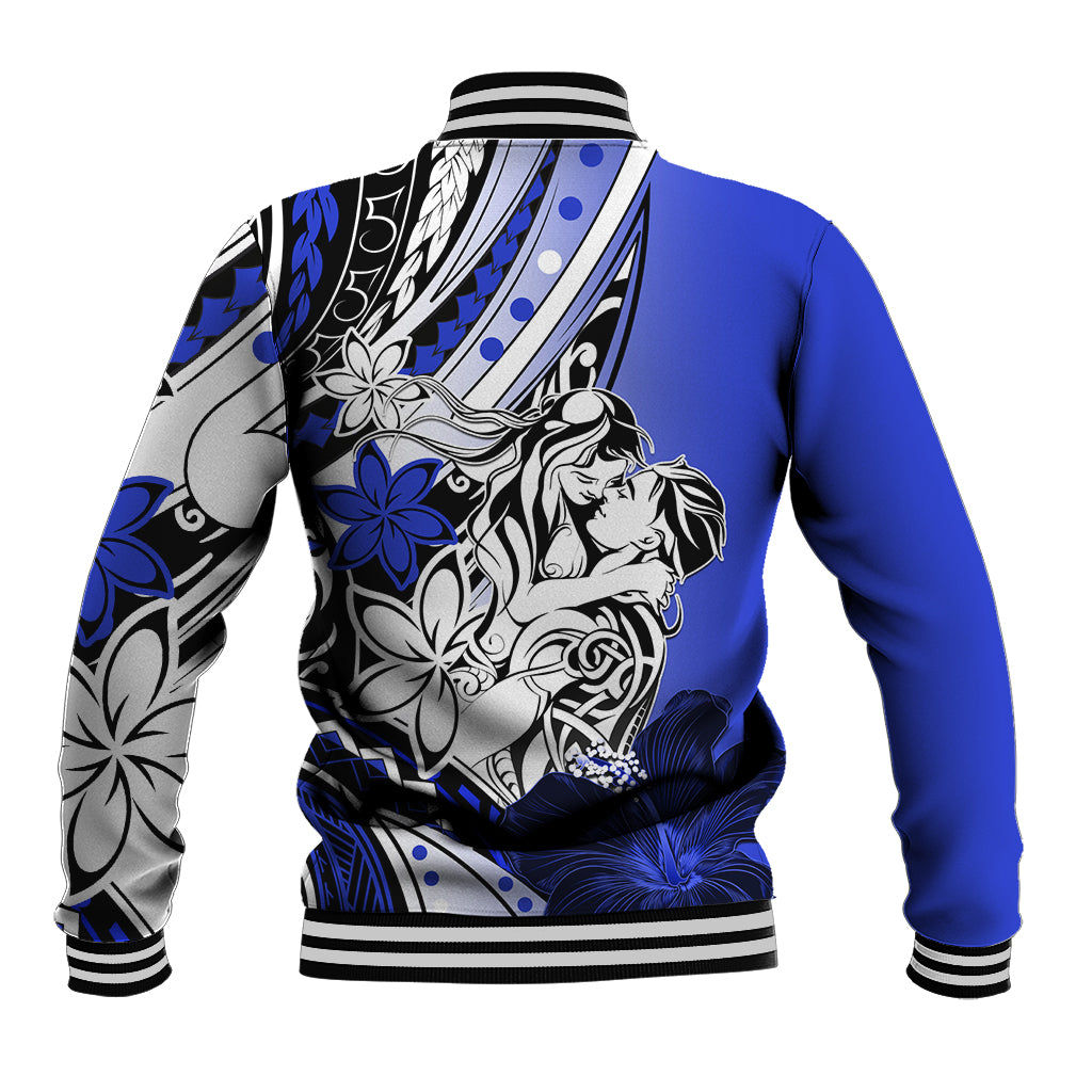 Polynesian Valentine Baseball Jacket Couple Floral Unique Blue Version LT01 - Polynesian Pride