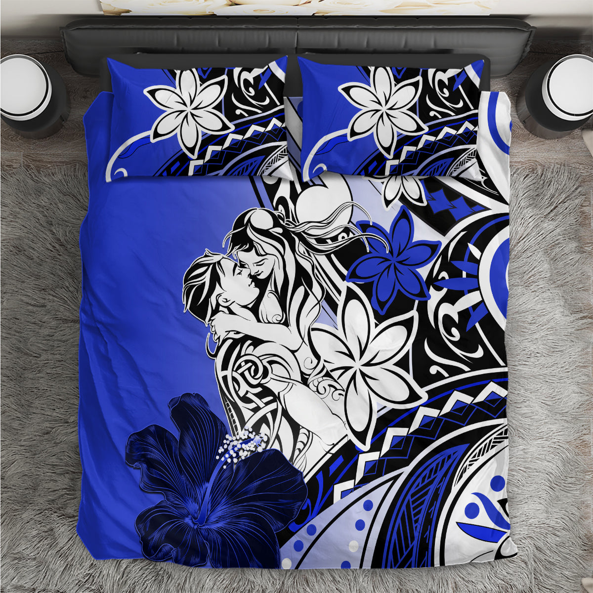 Polynesian Valentine Bedding Set Couple Floral Unique Blue Version LT01 Blue - Polynesian Pride