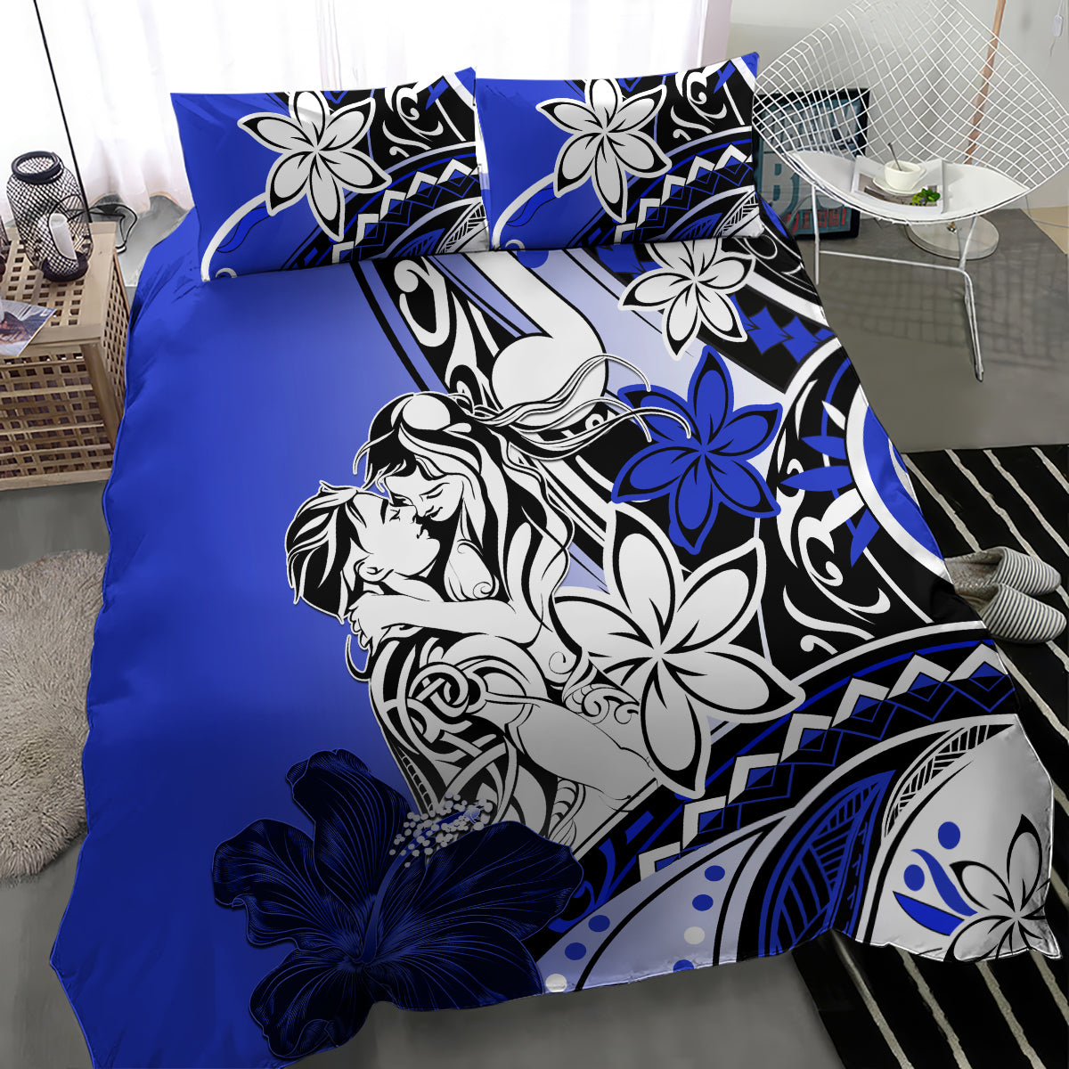 Polynesian Valentine Bedding Set Couple Floral Unique Blue Version LT01 - Polynesian Pride