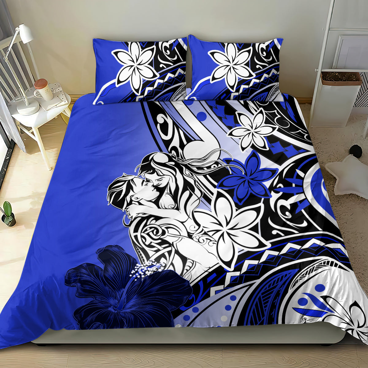 Polynesian Valentine Bedding Set Couple Floral Unique Blue Version LT01 - Polynesian Pride
