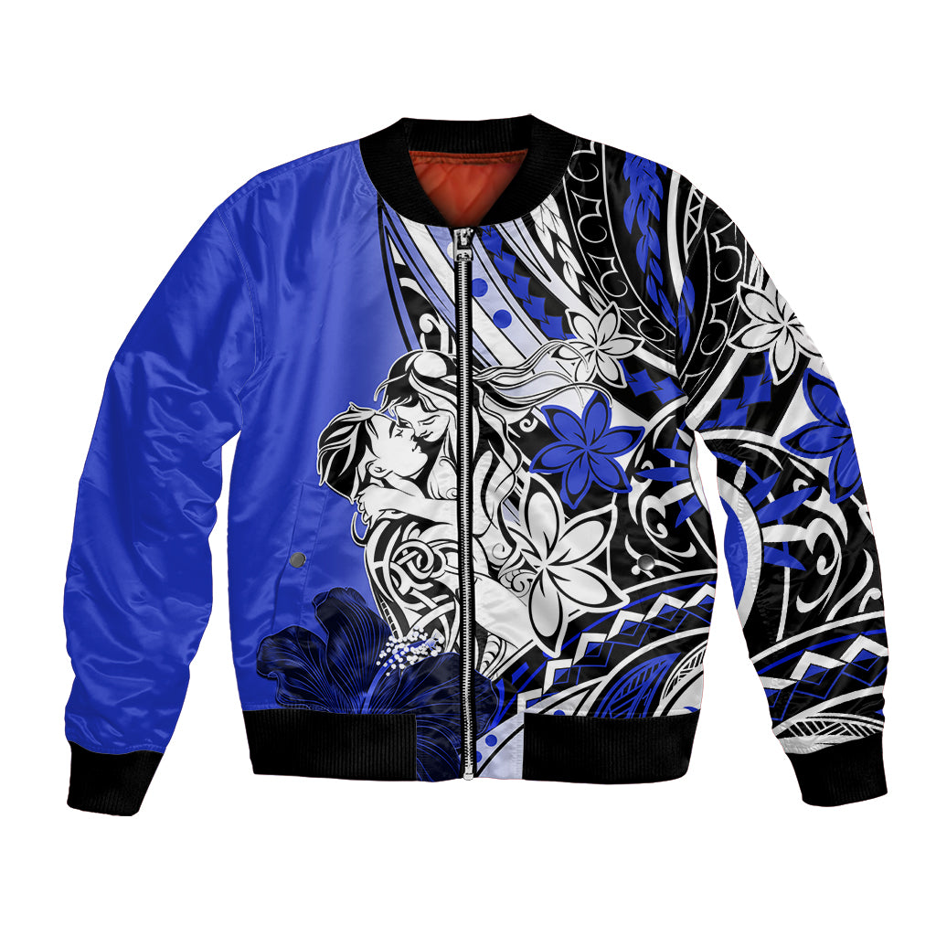 Polynesian Valentine Bomber Jacket Couple Floral Unique Blue Version LT01 Unisex Blue - Polynesian Pride