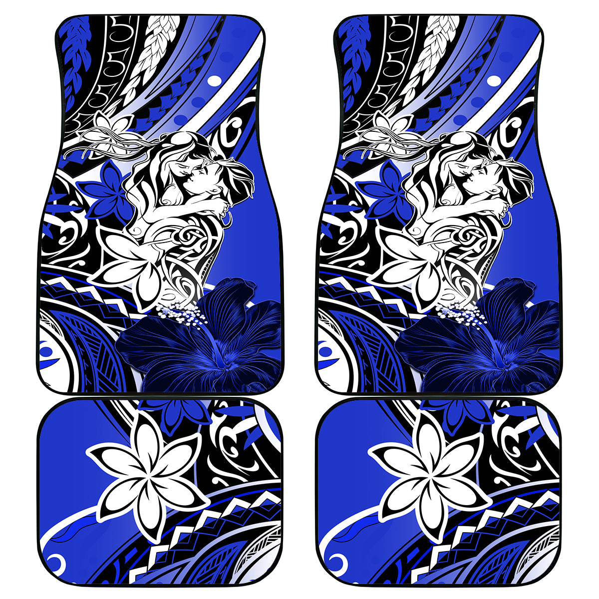 Polynesian Valentine Car Mats Couple Floral Unique Blue Version LT01 Blue - Polynesian Pride