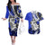 Polynesian Valentine Couples Matching Off The Shoulder Long Sleeve Dress and Hawaiian Shirt Couple Floral Unique Blue Version LT01 Blue - Polynesian Pride