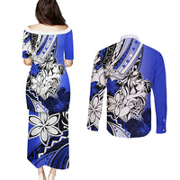 Polynesian Valentine Couples Matching Puletasi and Long Sleeve Button Shirt Couple Floral Unique Blue Version LT01 - Polynesian Pride