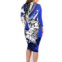Polynesian Valentine Family Matching Long Sleeve Bodycon Dress and Hawaiian Shirt Couple Floral Unique Blue Version LT01 - Polynesian Pride