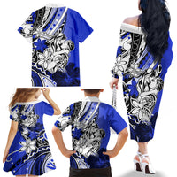 Polynesian Valentine Family Matching Off Shoulder Long Sleeve Dress and Hawaiian Shirt Couple Floral Unique Blue Version LT01 - Polynesian Pride