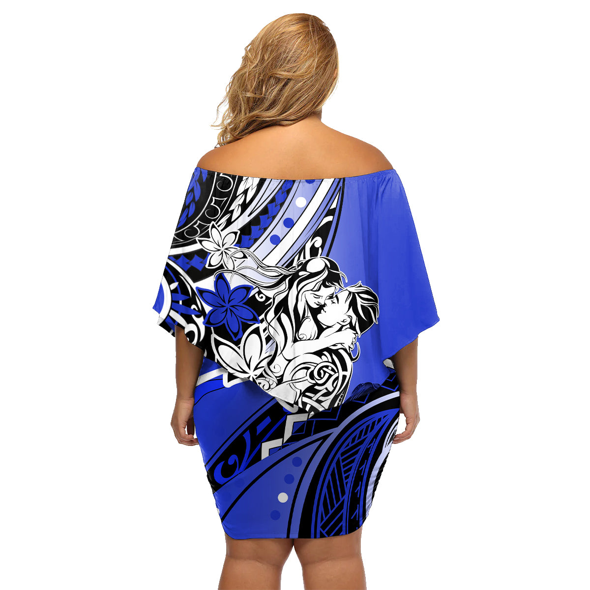 Polynesian Valentine Family Matching Off Shoulder Short Dress and Hawaiian Shirt Couple Floral Unique Blue Version LT01 - Polynesian Pride
