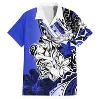 Polynesian Valentine Family Matching Puletasi and Hawaiian Shirt Couple Floral Unique Blue Version LT01 Dad's Shirt - Short Sleeve Blue - Polynesian Pride