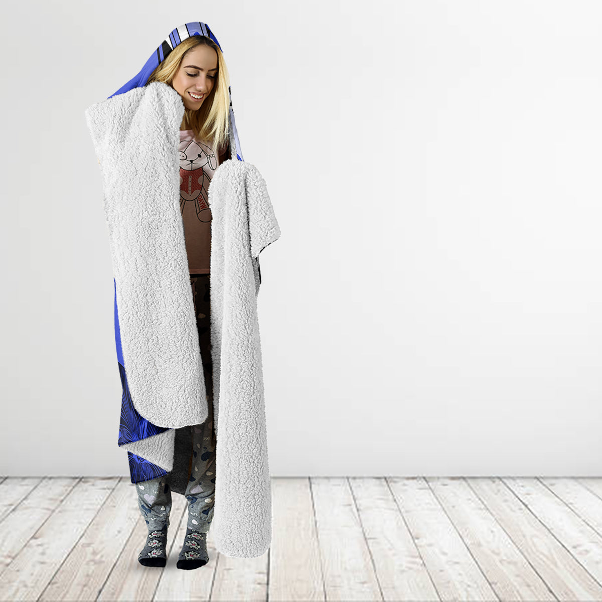 Polynesian Valentine Hooded Blanket Couple Floral Unique Blue Version LT01 - Polynesian Pride