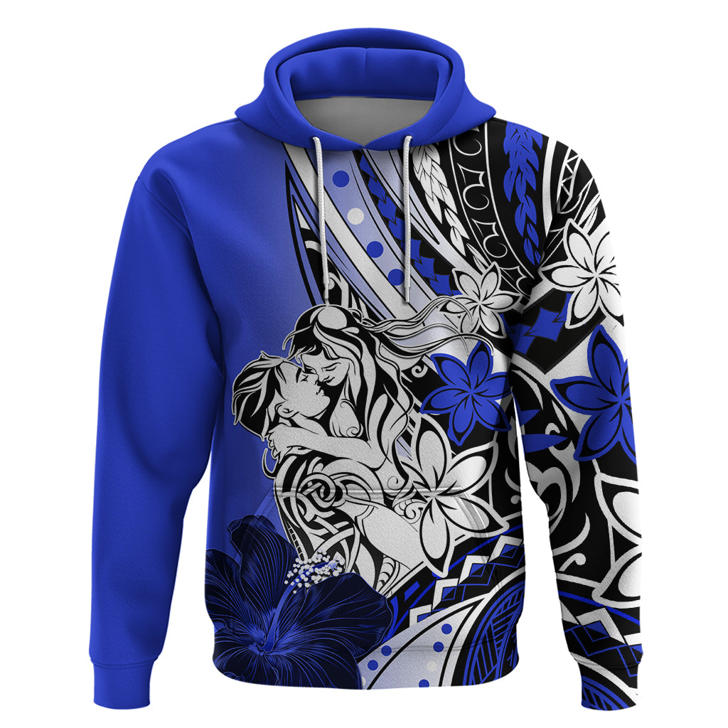 Polynesian Valentine Hoodie Couple Floral Unique Blue Version LT01 Pullover Hoodie Blue - Polynesian Pride
