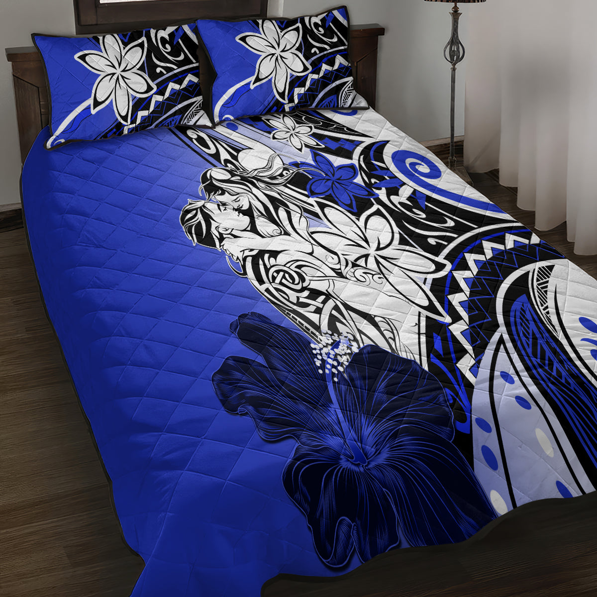 Polynesian Valentine Quilt Bed Set Couple Floral Unique Blue Version LT01 - Polynesian Pride