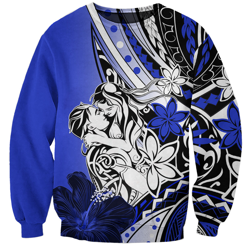 Polynesian Valentine Sweatshirt Couple Floral Unique Blue Version LT01 Unisex Blue - Polynesian Pride