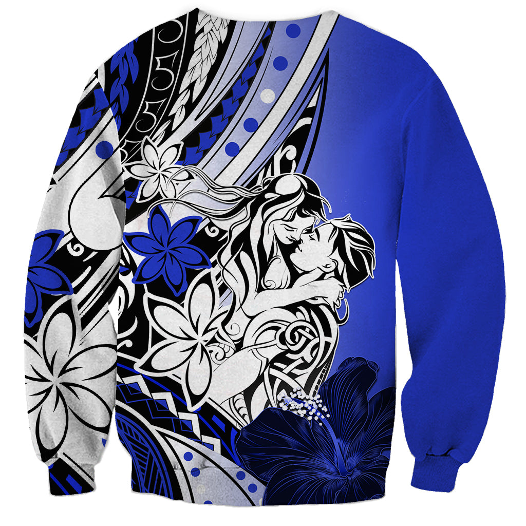 Polynesian Valentine Sweatshirt Couple Floral Unique Blue Version LT01 - Polynesian Pride
