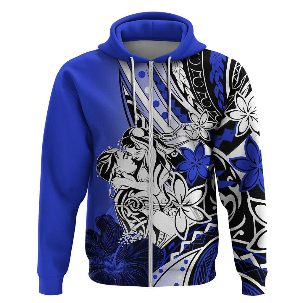 Polynesian Valentine Zip Hoodie Couple Floral Unique Blue Version LT01 Zip Hoodie Blue - Polynesian Pride