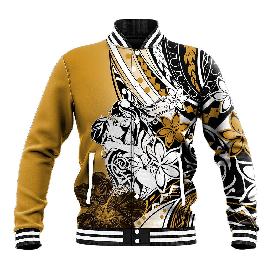 Polynesian Valentine Baseball Jacket Couple Floral Unique Gold Version LT01 Unisex Gold - Polynesian Pride