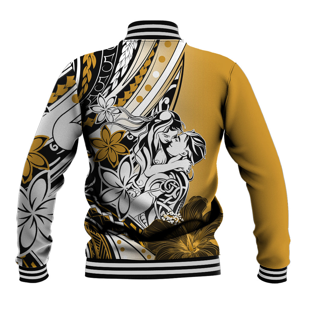Polynesian Valentine Baseball Jacket Couple Floral Unique Gold Version LT01 - Polynesian Pride