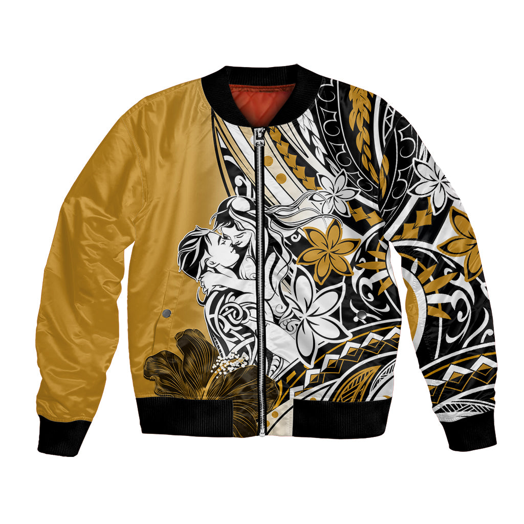 Polynesian Valentine Bomber Jacket Couple Floral Unique Gold Version LT01 Unisex Gold - Polynesian Pride