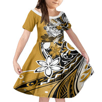 Polynesian Valentine Family Matching Short Sleeve Bodycon Dress and Hawaiian Shirt Couple Floral Unique Gold Version LT01 Daughter's Dress Gold - Polynesian Pride