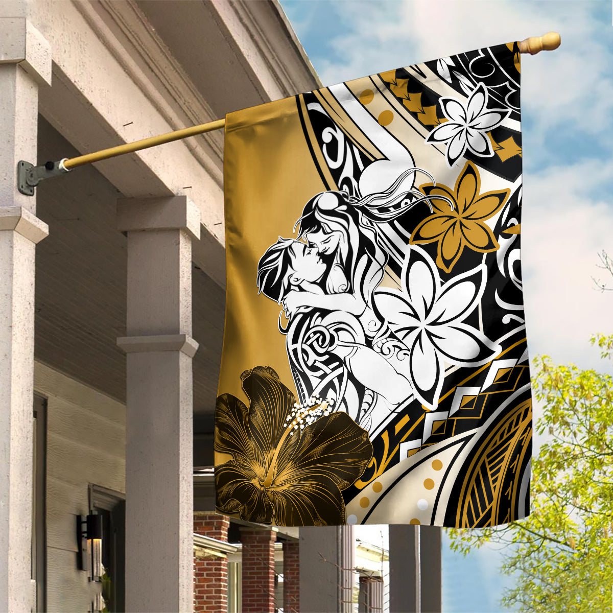 Polynesian Valentine Garden Flag Couple Floral Unique Gold Version LT01 House Flag Gold - Polynesian Pride