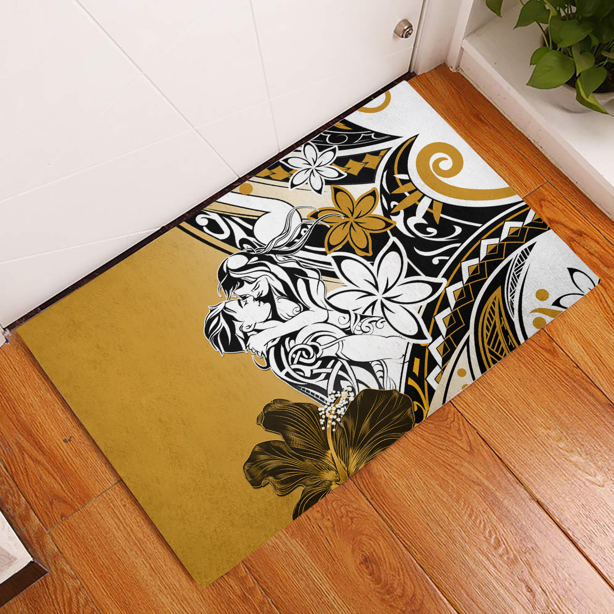 Polynesian Valentine Rubber Doormat Couple Floral Unique Gold Version LT01 Gold - Polynesian Pride