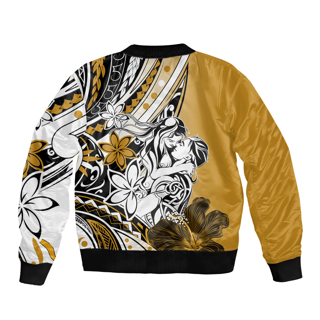 Polynesian Valentine Sleeve Zip Bomber Jacket Couple Floral Unique Gold Version LT01 - Polynesian Pride