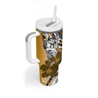 Polynesian Valentine Tumbler With Handle Couple Floral Unique Gold Version