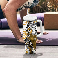 Polynesian Valentine Tumbler With Handle Couple Floral Unique Gold Version