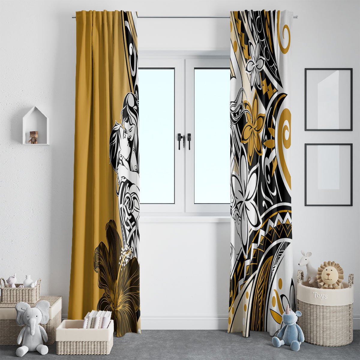 Polynesian Valentine Window Curtain Couple Floral Unique Gold Version LT01 - Polynesian Pride