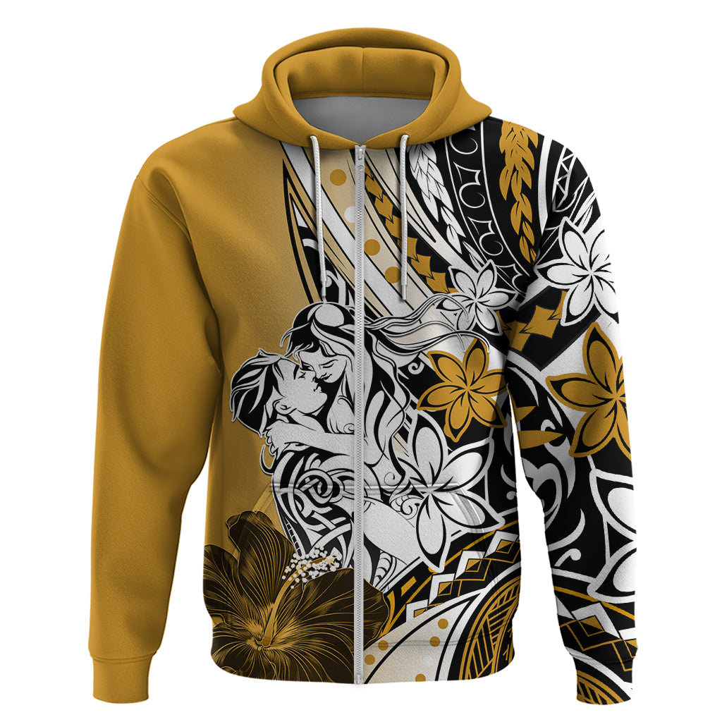 Polynesian Valentine Zip Hoodie Couple Floral Unique Gold Version LT01 Zip Hoodie Gold - Polynesian Pride