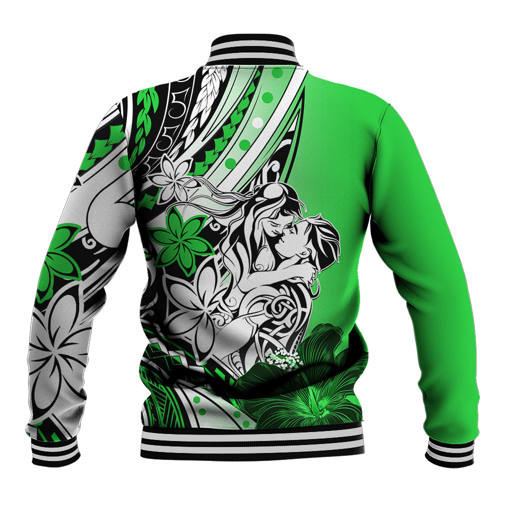 Polynesian Valentine Baseball Jacket Couple Floral Unique Green Version LT01 - Polynesian Pride