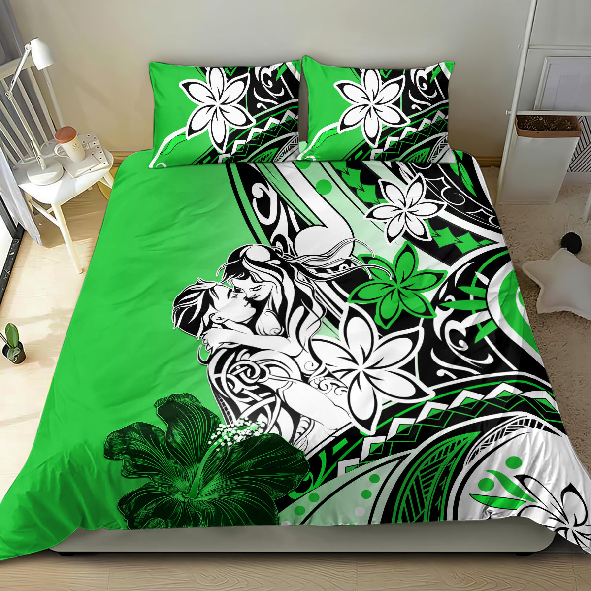 Polynesian Valentine Bedding Set Couple Floral Unique Green Version LT01 - Polynesian Pride