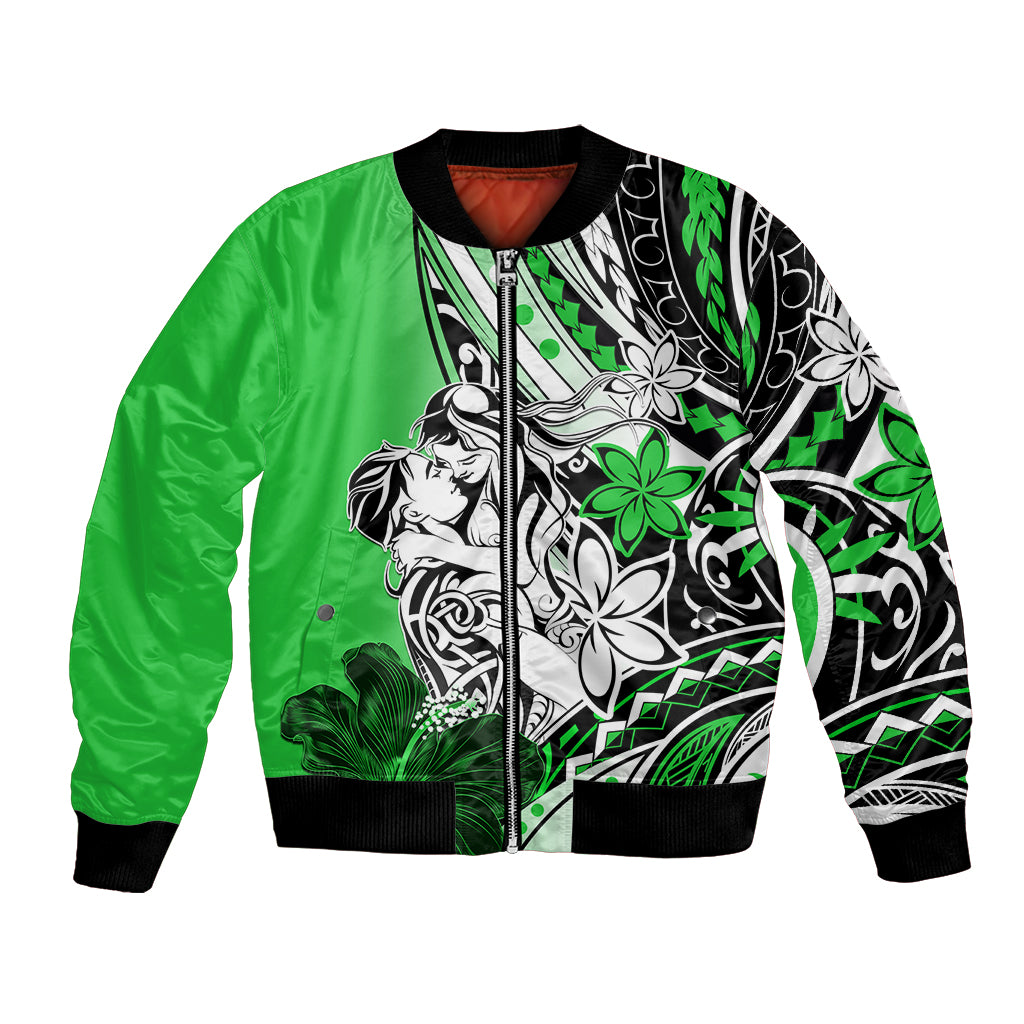 Polynesian Valentine Bomber Jacket Couple Floral Unique Green Version LT01 Unisex Green - Polynesian Pride