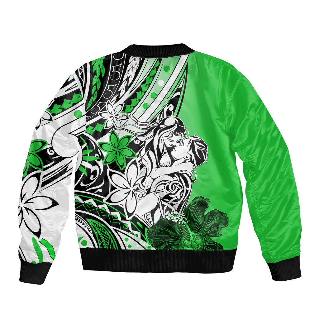 Polynesian Valentine Bomber Jacket Couple Floral Unique Green Version LT01 - Polynesian Pride