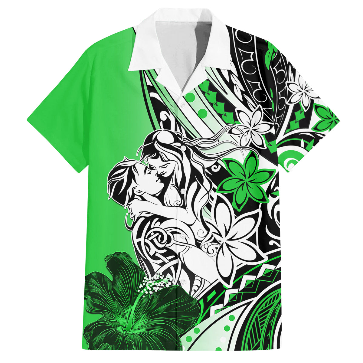 Polynesian Valentine Family Matching Long Sleeve Bodycon Dress and Hawaiian Shirt Couple Floral Unique Green Version LT01 Dad's Shirt - Short Sleeve Green - Polynesian Pride