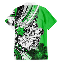 Polynesian Valentine Family Matching Off Shoulder Short Dress and Hawaiian Shirt Couple Floral Unique Green Version LT01 - Polynesian Pride