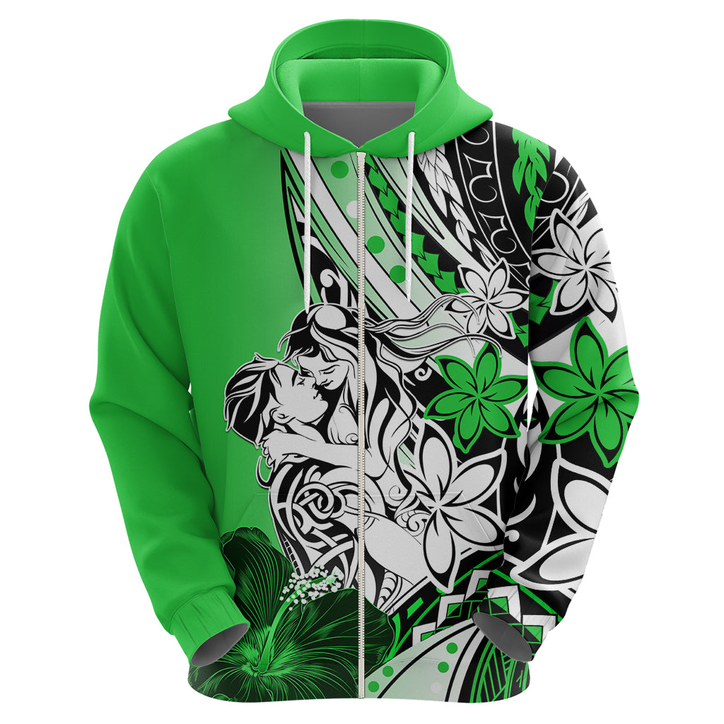 Polynesian Valentine Hoodie Couple Floral Unique Green Version LT01 - Polynesian Pride