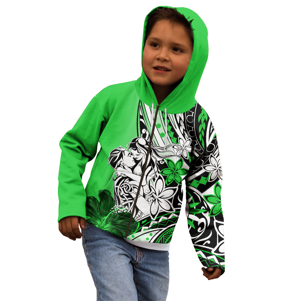 Polynesian Valentine Kid Hoodie Couple Floral Unique Green Version LT01 - Polynesian Pride