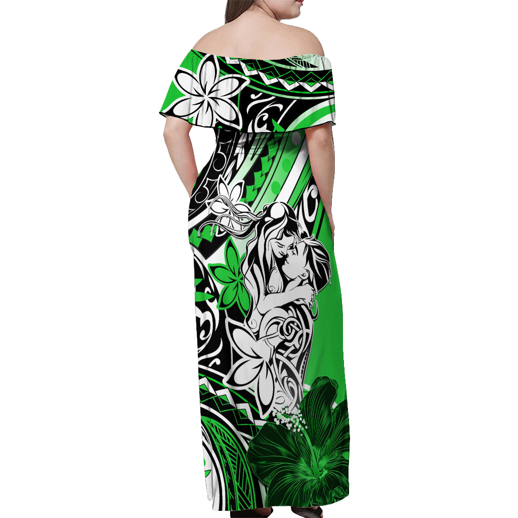 Polynesian Valentine Off Shoulder Maxi Dress Couple Floral Unique Green Version LT01 - Polynesian Pride