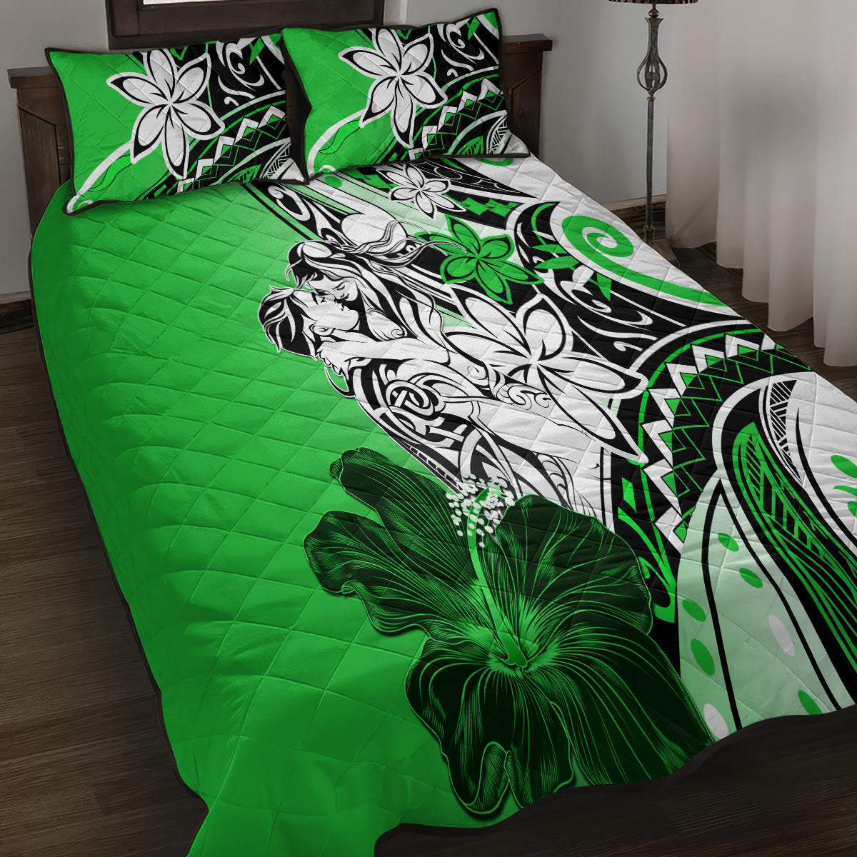 Polynesian Valentine Quilt Bed Set Couple Floral Unique Green Version LT01 - Polynesian Pride