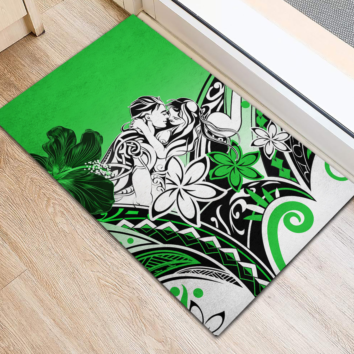 Polynesian Valentine Rubber Doormat Couple Floral Unique Green Version LT01 - Polynesian Pride