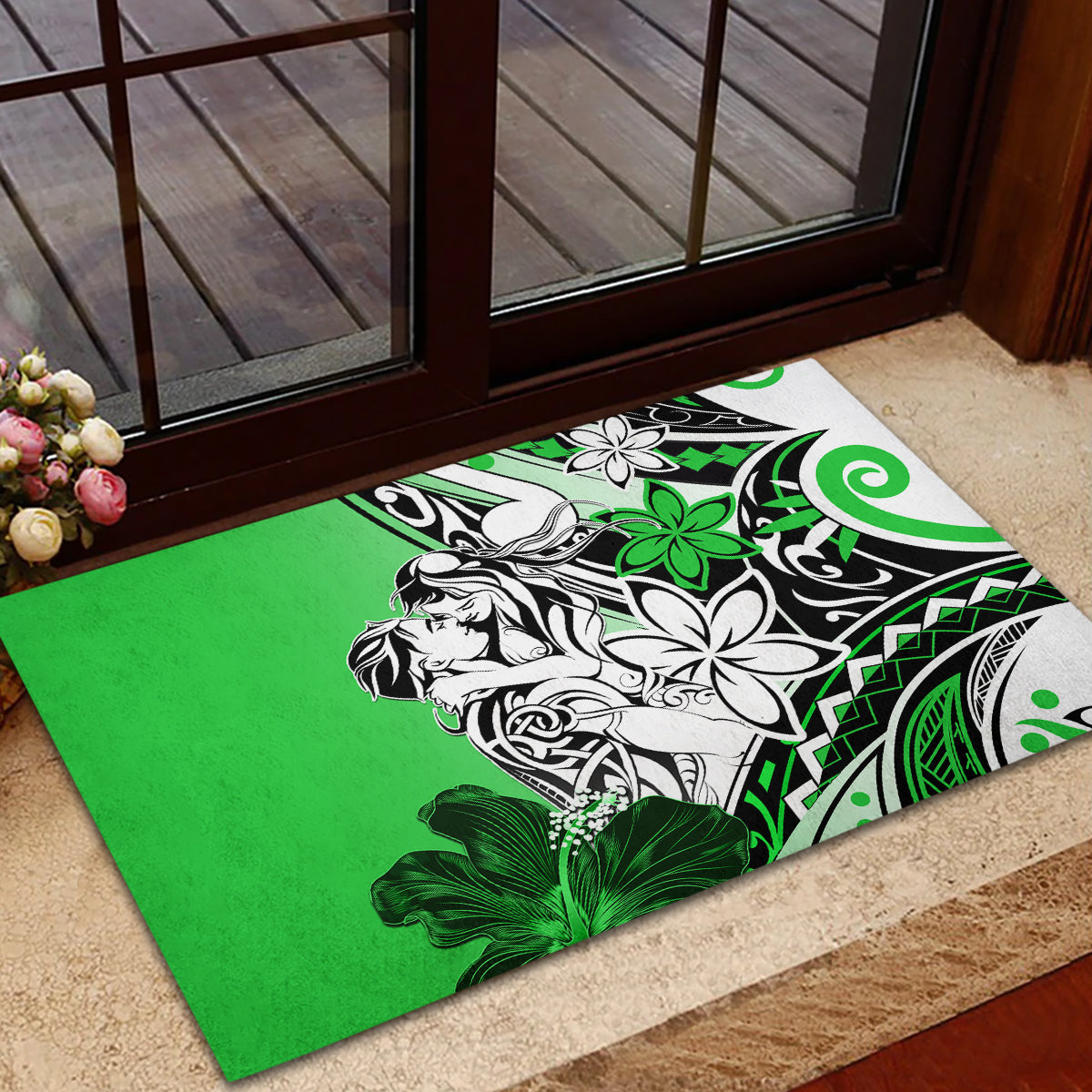 Polynesian Valentine Rubber Doormat Couple Floral Unique Green Version LT01 - Polynesian Pride
