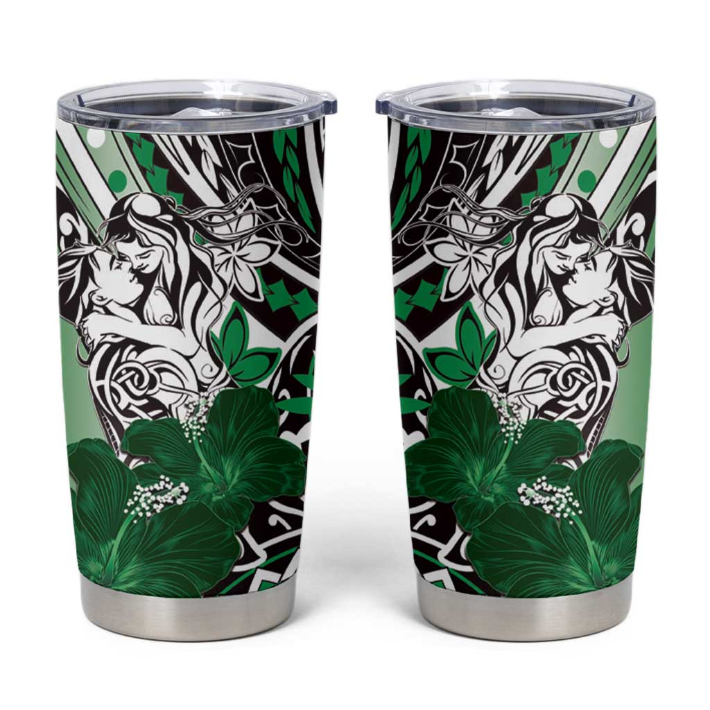 Polynesian Valentine Tumbler Cup Couple Floral Unique Green Version