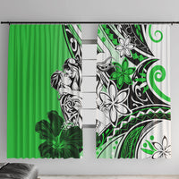 Polynesian Valentine Window Curtain Couple Floral Unique Green Version LT01 With Hooks Green - Polynesian Pride