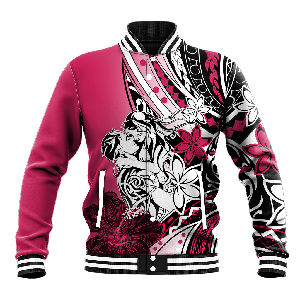 Polynesian Valentine Baseball Jacket Couple Floral Unique Pink Version LT01 Unisex Pink - Polynesian Pride