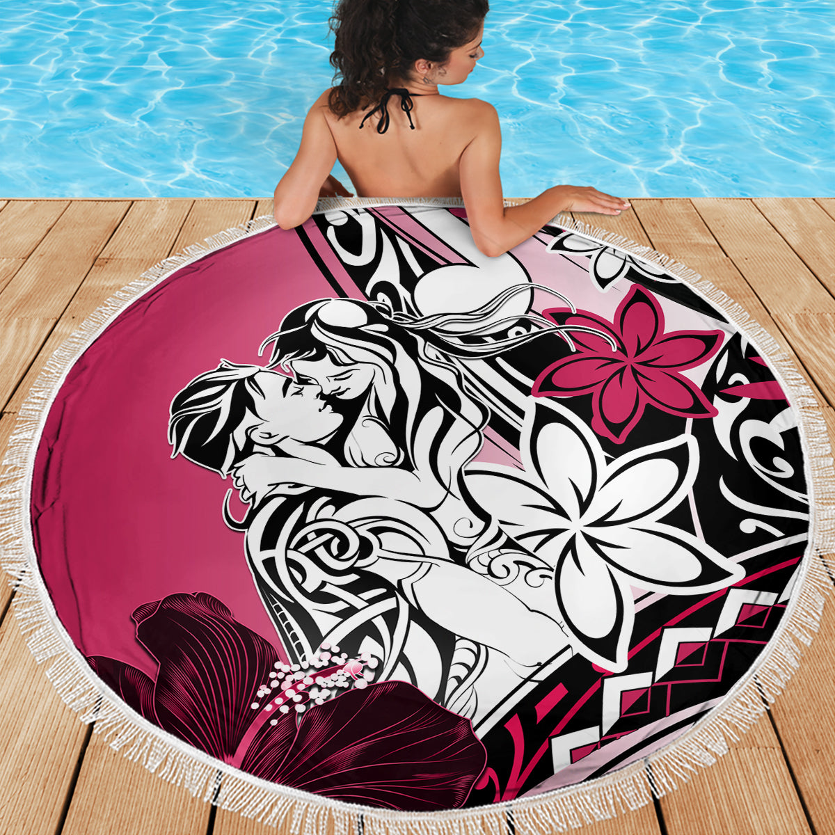 Polynesian Valentine Beach Blanket Couple Floral Unique Pink Version LT01 - Polynesian Pride