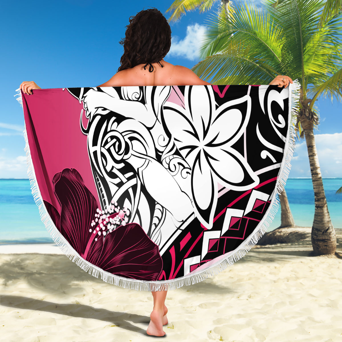 Polynesian Valentine Beach Blanket Couple Floral Unique Pink Version LT01 - Polynesian Pride