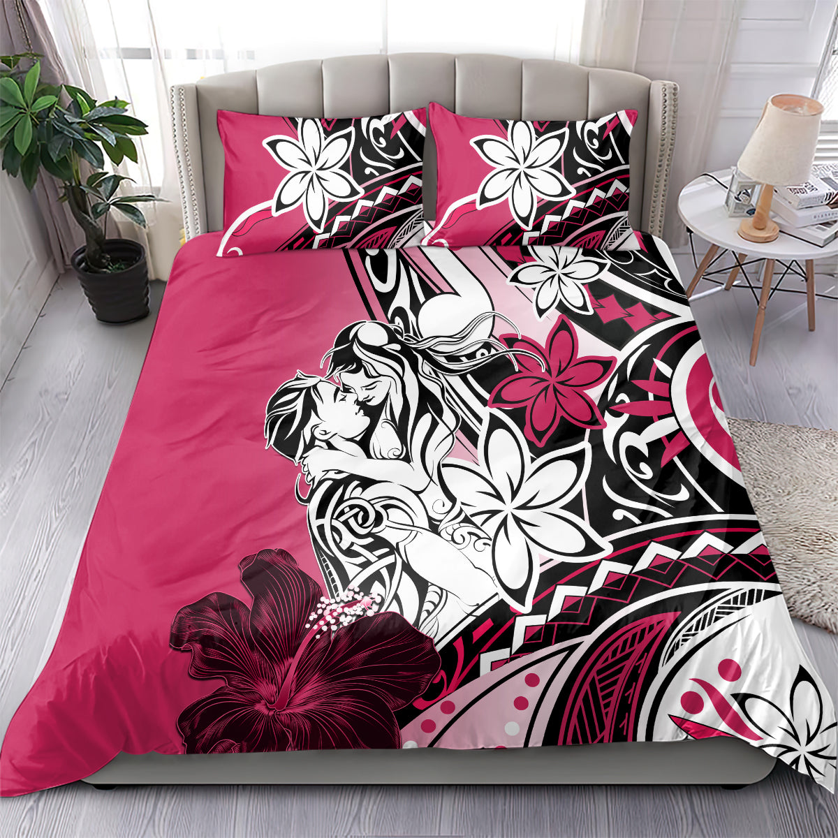 Polynesian Valentine Bedding Set Couple Floral Unique Pink Version LT01 - Polynesian Pride